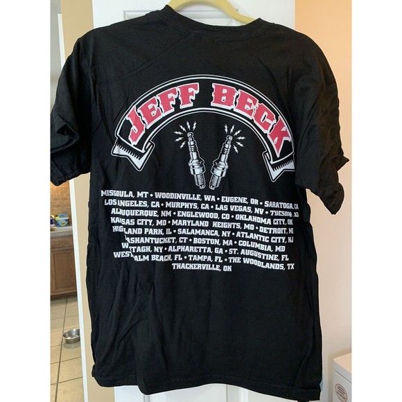 Jeff Beck 2014 World Tour Double Sided w Tour Stops Black T-Shirt Sz M NOS - Picture 3 of 4